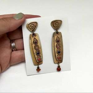VINTAGE Edgar Berebi Copper Brass Beaded Tribal Drop Dangle Earrings
